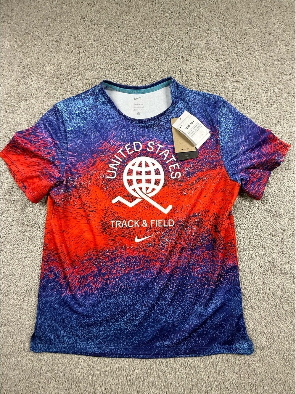 Nike USA Track Field Dri Fit Shirt Mens L Large Red Blue Crew Wicking NWT $40